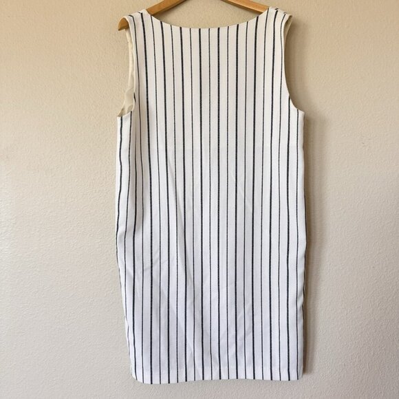 Zara Basic Dress Womens M White Blue Striped Sleeveless Shift Classic Preppy - Picture 6 of 6